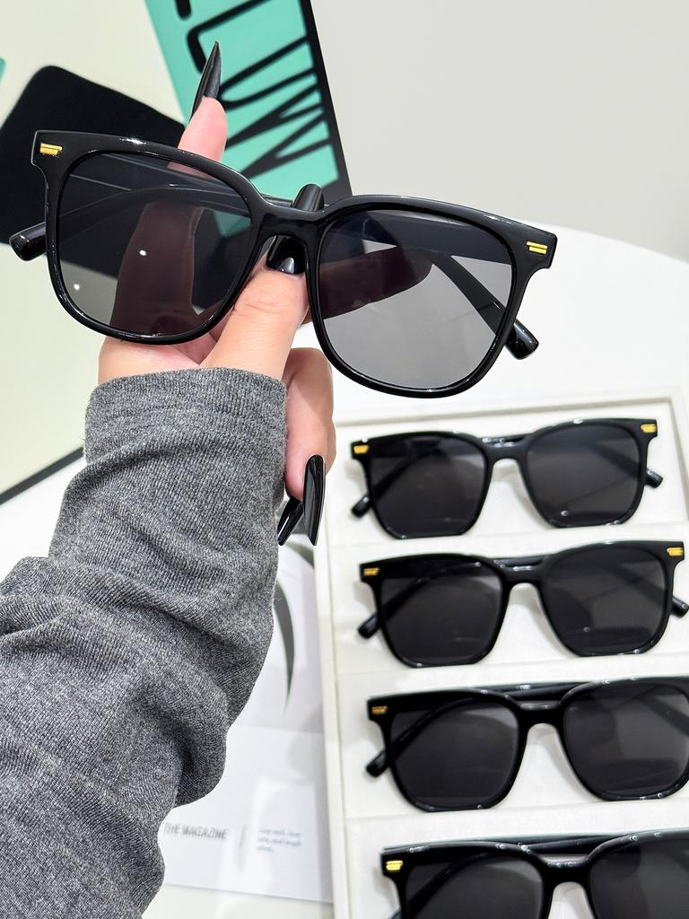 6Pcs Retro Fashion Trendy Black Square Frame Sunglasses Set Casual Simple Fashion Accessories Trendy Photography Beach Vacation