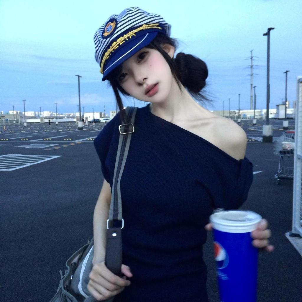 Women's Navy Blue Striped Wide Brim Sun Hat - Summer Beach Vacation Style, Sailor-Inspired Japanese Design