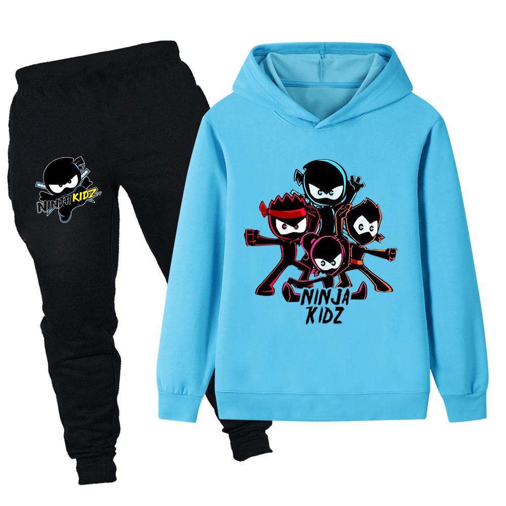 PB1172 Kids Boys Girls NINJA KIDZ Cartoon Print Long Sleeves Hoodie Trousers 2pcs/Sets