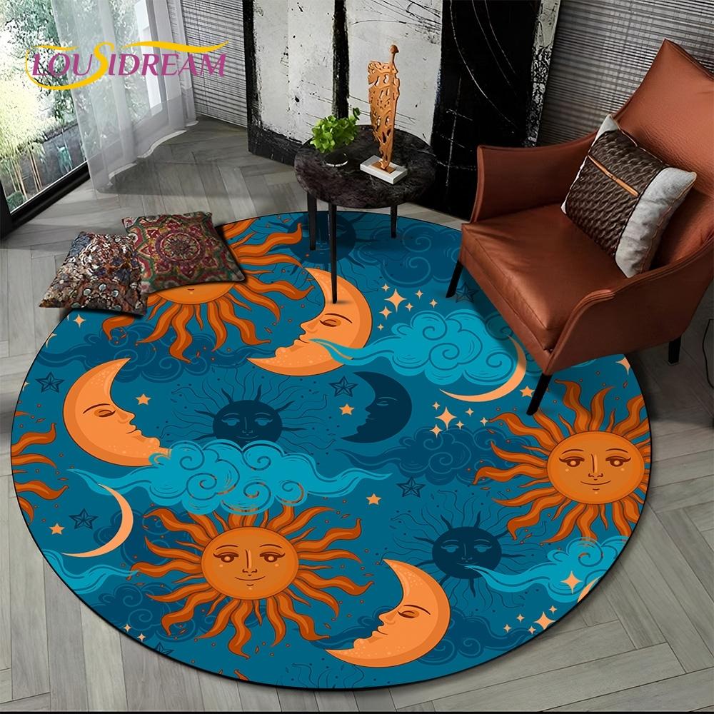 3D Mysteriou Sun Moon Tarot Mandala Magic Round Area Carpet Rug for Living Room Bedroom Kid Playroom Decor,Pet Area Rug Non-slip