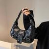 Crescent Commuter Fashion Biker Single Shoulder Women's Bag Rivets Personality Pleats Armpit Crossbody Bag