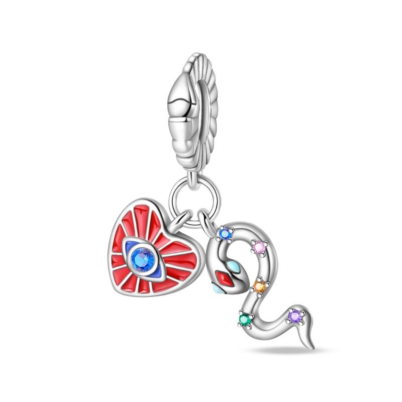 Copper Exquisite Tarot Cards Bracelet Pendants Blood Red Fire Snake Rose Charms Beads Diy Jewelry For Women