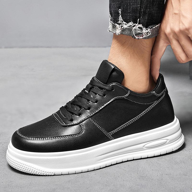 Invisible 8CM Height Boost White Casual Men's Cowhide Shoes - Autumn Fashion with Thick Sole
