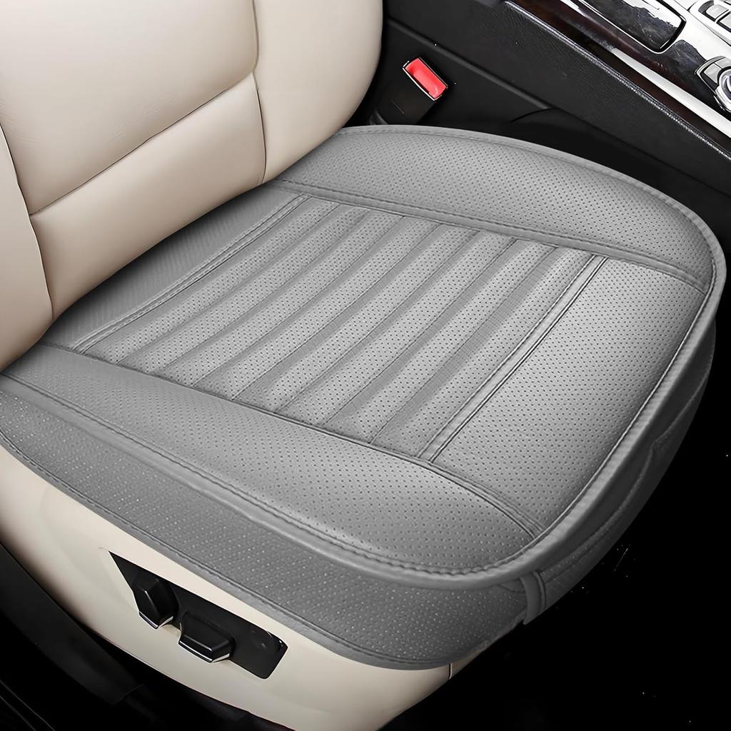 Wuyaoyao Car Seat Bottom Cover, Anti-Slip Leather Car Front Seat Cushion Pad, Full Wrap Bottom Auto Seat Protector with Pocket, Universal Front Seat
