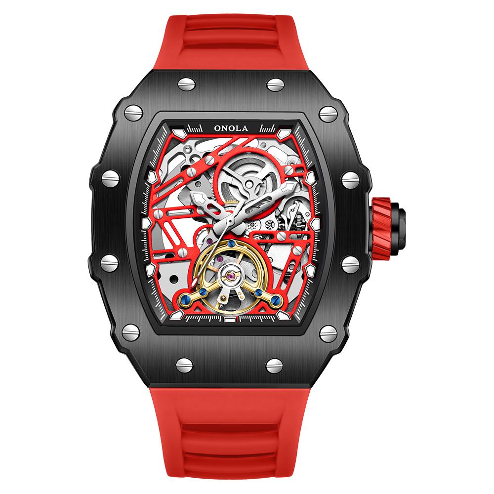 ONOLA Automatic Movement New 3854 Tourbillon Waterproof Silicone Strap Tonneau Mechanical Watches for Men Relogio Masculino