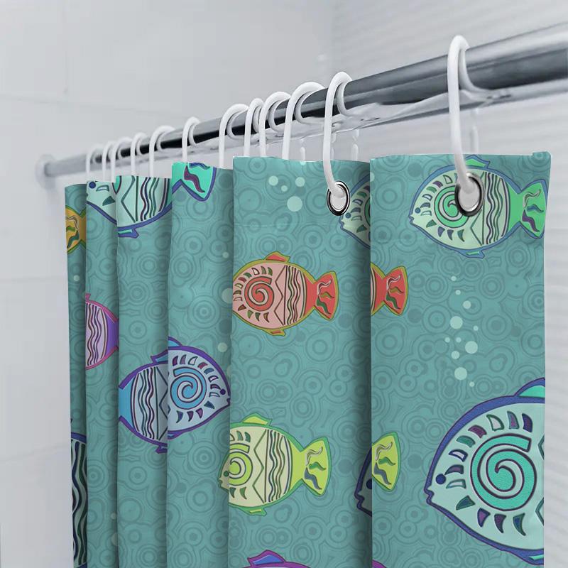 Colorful Fish Shower Curtain Blue Green Tones, Patterned Bathroom Liner for Home Decor Waterproof Fabric (72 X 72 Inches)