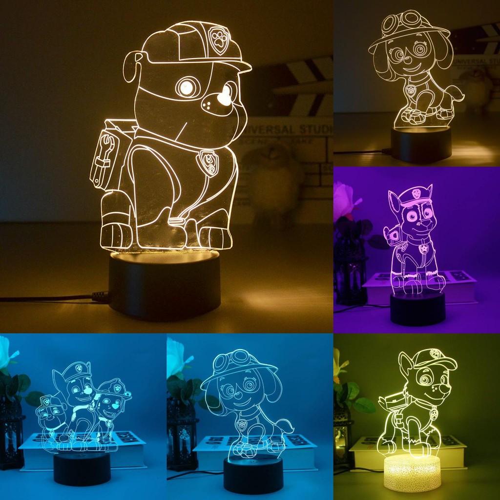 Night Light 3d Paw Patrol Toys Illusion Lamp 7 Colors Changing Desk Led Lights