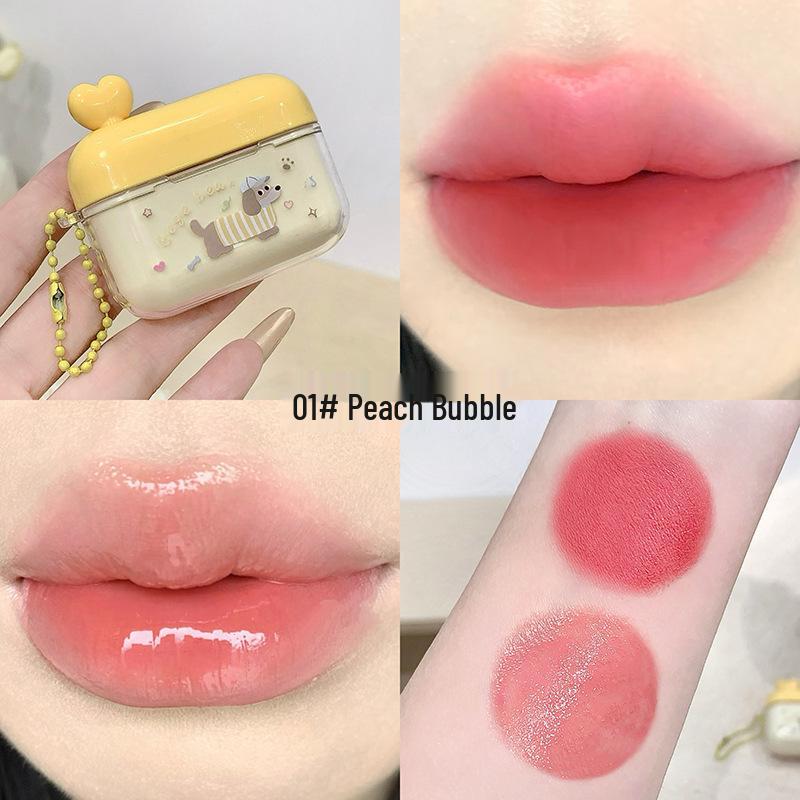 Gege Bear Double-Color Velvet Mist Lip Cream - Natural Bright Matte Finish for Autumn/Winter Moisturizing.