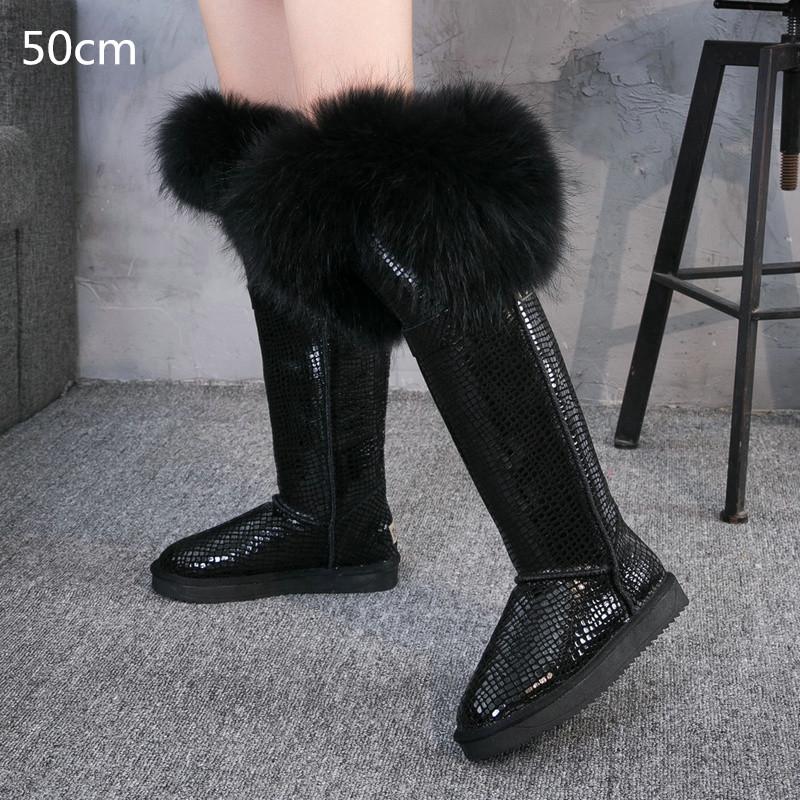 Fashion Fur One Real Fox Hair Over The Knee Boots Inside Elevating Women'S Boots Long Boots Super High Leather Waterproof Snow Boots