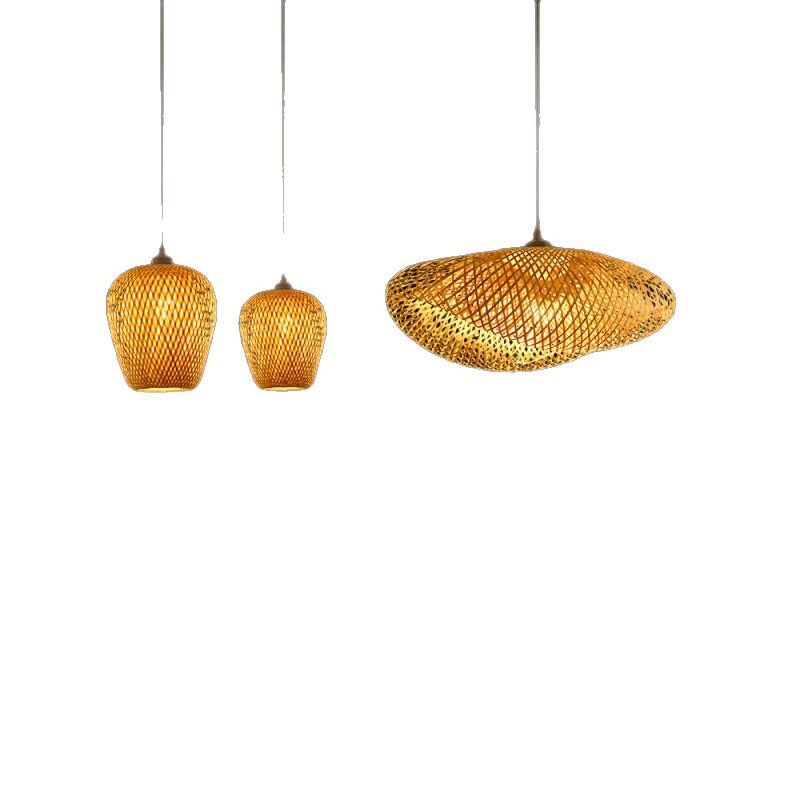 Bamboo Rattan Pendant Lamp: New Chinese & Japanese Style Zen Lighting for Tea Room & Dining, Antique Lantern Design.
