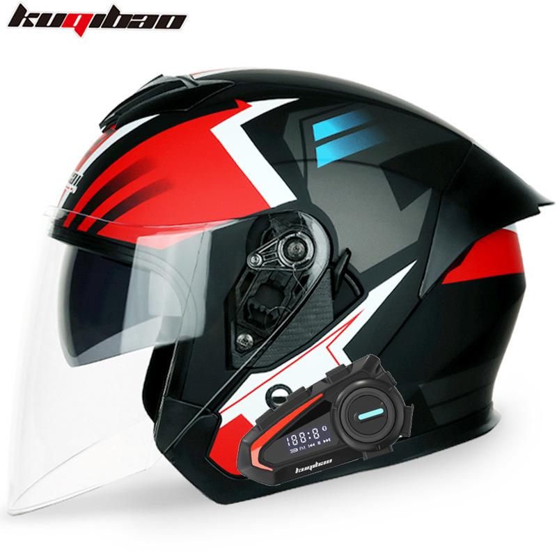 Kuqibao Dual Lens Motorcycle Bluetooth Helmet Motorcycle Helmet Half Helmet Long Range Four Seasons Universal Half Cap