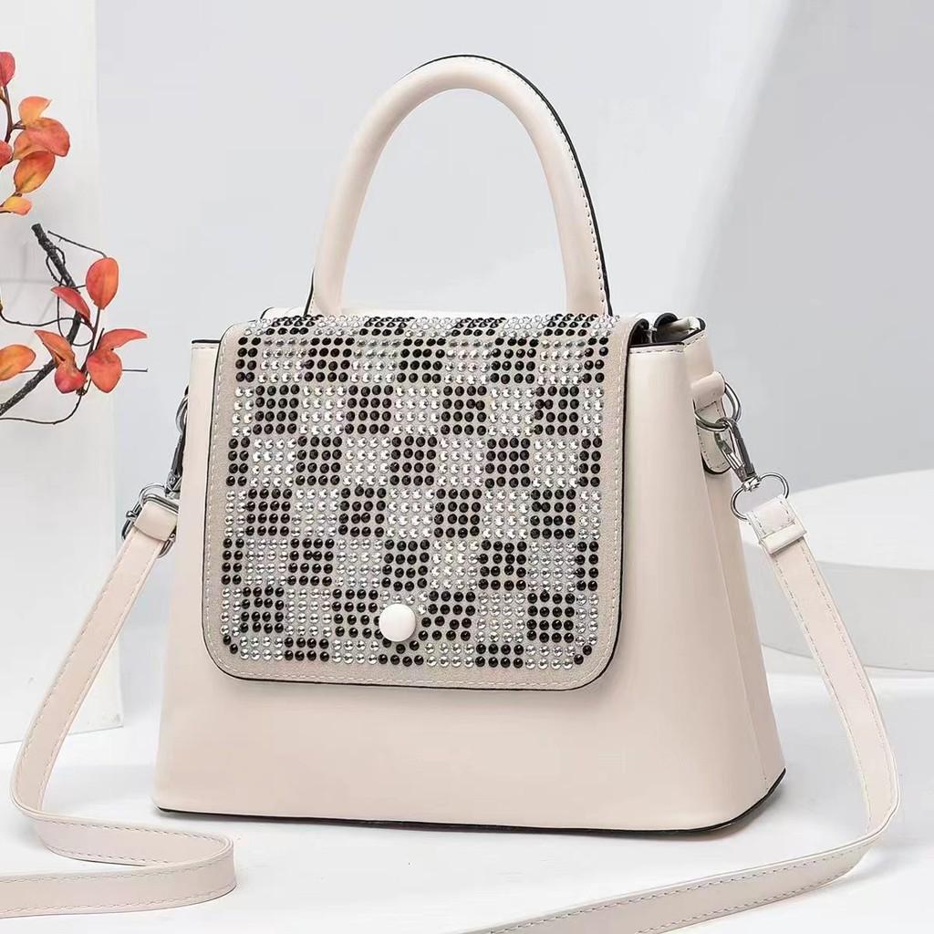Stylish And Chic Pearl Handbag With Rhinestones Perfect For Everyday Use In Black And Khaki