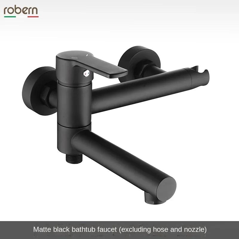 

Bagnolux Brass Black Wall-Mounted Bathtub Faucet - Hot/Cold Mixed Spout with Hand Spray & Shower Seat