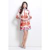 Spring Summer Designer Runway Print Letter 2 Piece Set Women's Lapel Shirt + Mini Short Pleated Skirt Office Lady Suits
