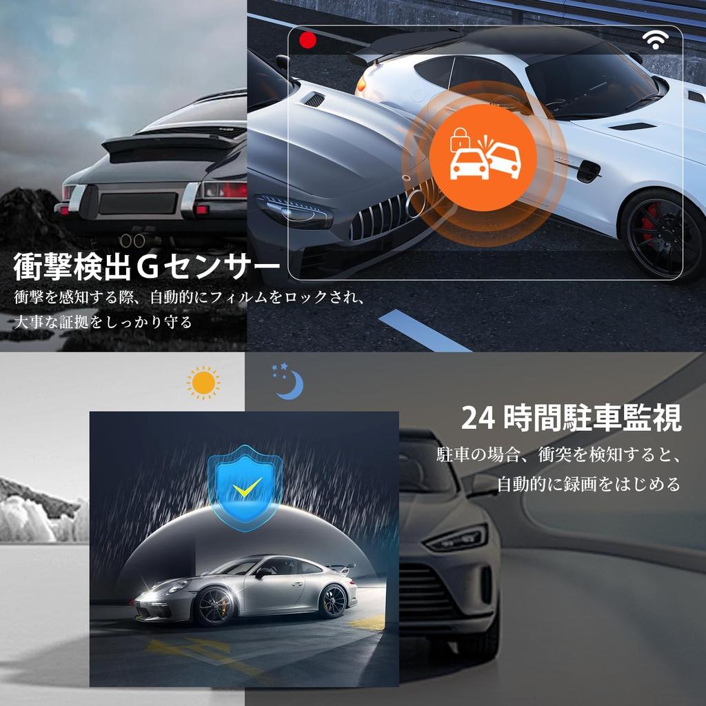 Dash Cam with Front and Rear IPS LCD 32GB Card 1080P Full WDR Parking Overwrite Continuous LED Traffic Light Automatic Japanese Instruction Manual