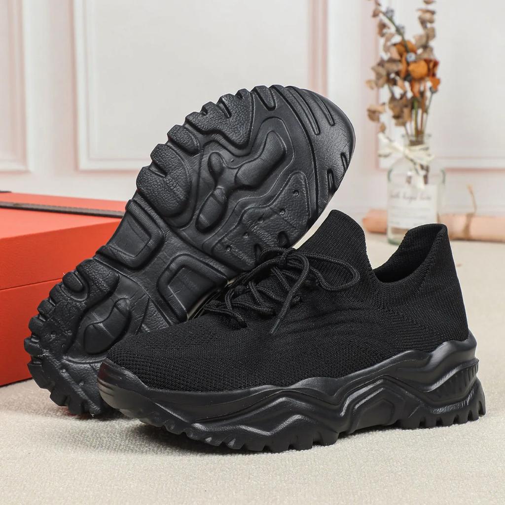 Fashion Chunky Shoes Platform Sneakers for Women Knitted Men's Casual Sports Shoes Breathable Trainers Elastic Slip-on Shoes