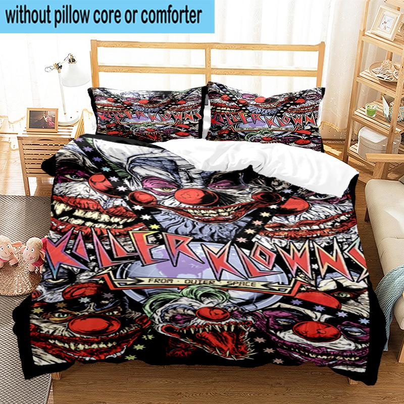 1PC Scary Clown Horror 3pcs Bedding,Including 1pc Duvet Cover And 2pcs Pillowcases Perfect for Christmas,Ideal for Bedroom, Dormitory