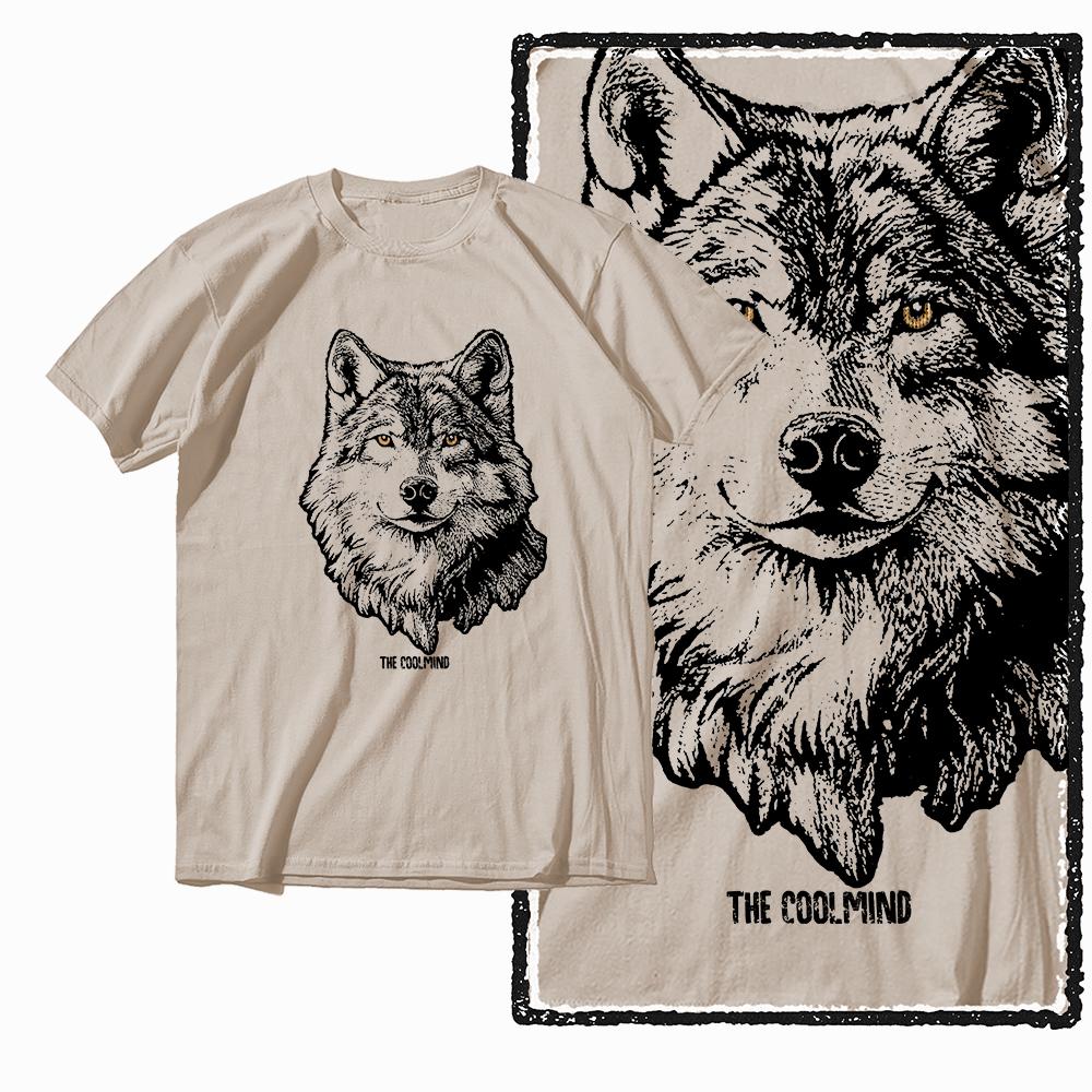 Coolmind MAE 100% Cotton Wolf Printed Exclusive Graphic Men T Shirt Big Size Streetwear Men Tshirt for Men T-shirt Tee Shirts