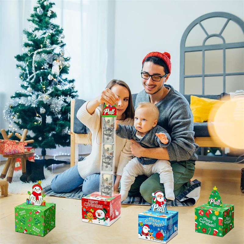 1-10PCS Christmas Gift Father Christmas Elk Christmas Tree Pattern Money Draw Surprise Box Festive Small Gifts Party Supplies