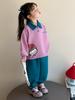 2025 Girls' Korean Style Autumn Two-Piece: Color Block Sweatshirt & Green Pants Set