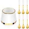 Set van 6 Gouden Koffielepels met Wit Gestreept Keramisch Houder Roestvrij Staal Gebogen Handvat Theelepel Set voor Espresso Dessert Koffiebar Accessoires