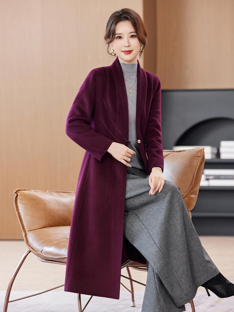 2025 Women's Slimming Long Cashmere Coat - Double-Sided Wool & Over-the-Knee Design for Autumn/Winter