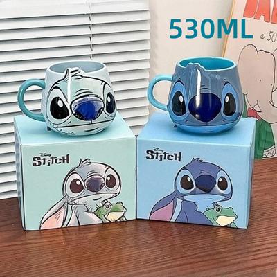 Für Stitch Becher Keramik Kaffeetasse 530 Ml Cartoon Kreatives Muster Paar Wasserbecher Büro Zuhause Geburtstag Urlaub Ge