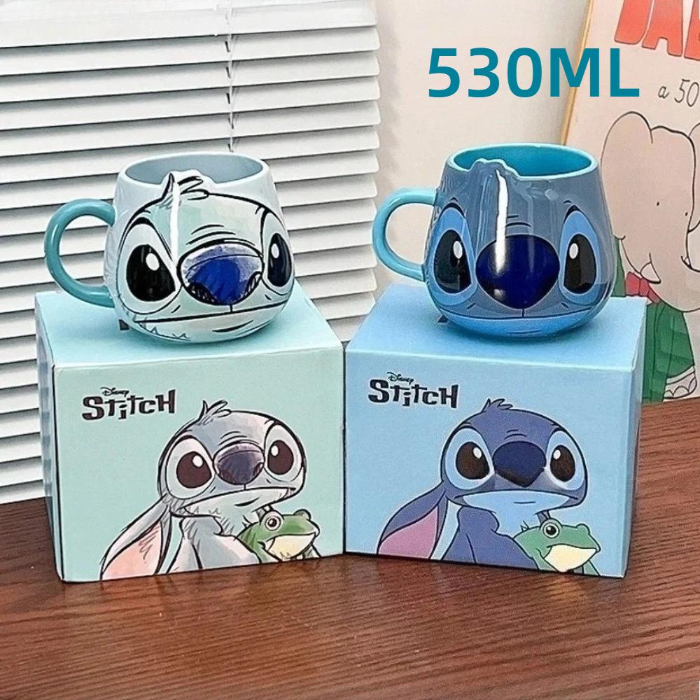 For  Stitch Becher Keramik Kaffeetasse 530 Ml Cartoon Kreatives Muster Paar Wasserbecher Büro Zuhause Geburtstag Urlaub Ge