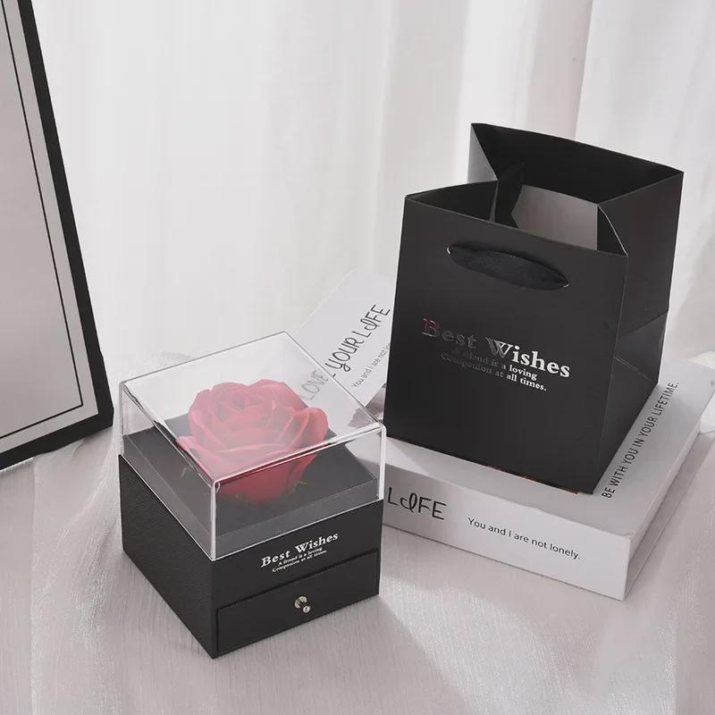 520 Valentine's Acrylic Rose Jewelry Gift Box: Eternal Flower, Lipstick, Perfume Packaging