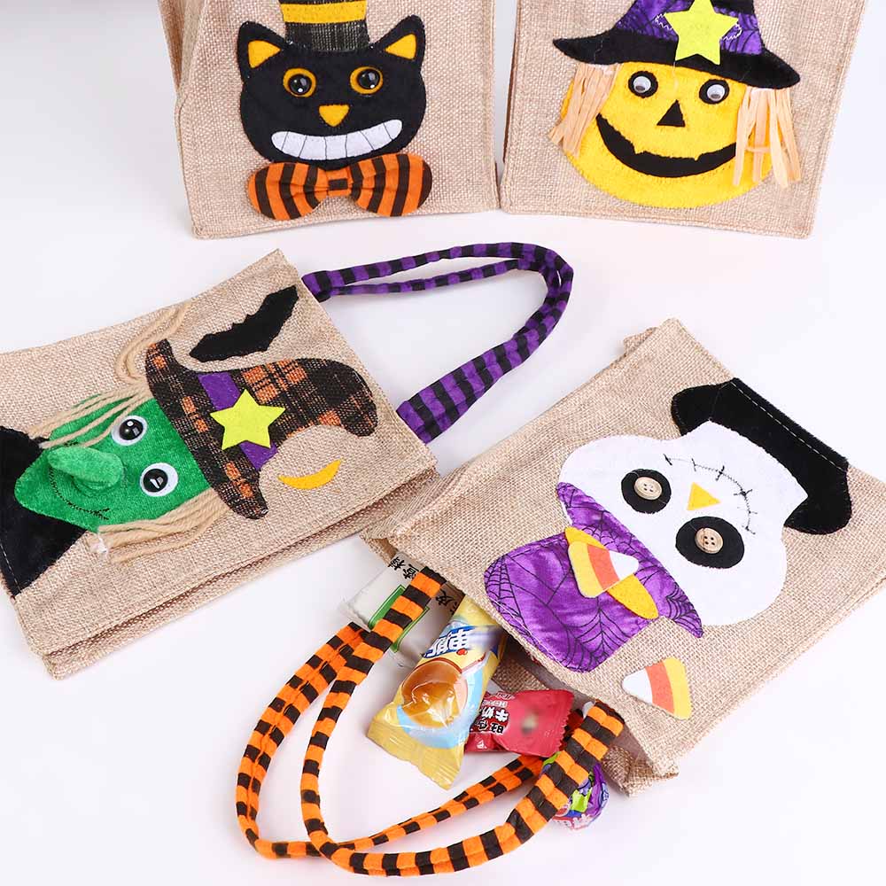Kids Ornament Trick Or Treat With Handle Tote Bag Candy Bag Halloween Decoration Gift Pouch