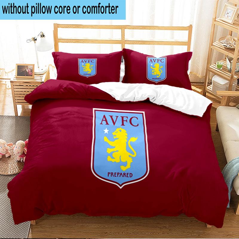 Aston Villa Crest Design 3PCS Print Bedding Set, Includes A Duvet Cover and Two Pillowcases for Bedroom, Dormitory, Suitable for All Seasons