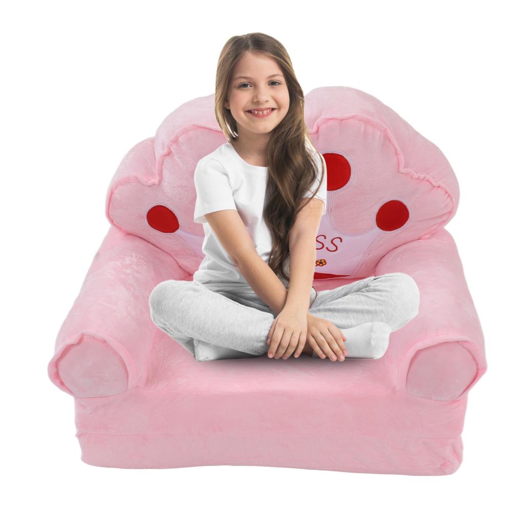 Foldable Kids Sofa 2 In 1 Open Cute Sofa Bed for Living Room Bedroom Crown Pattern Pink