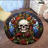 Skull Floral Stained Glass Round Rug Crystal Velvet Floor Mat Gothic Art Decor Living Room Bedroom Carpet Unique Design
