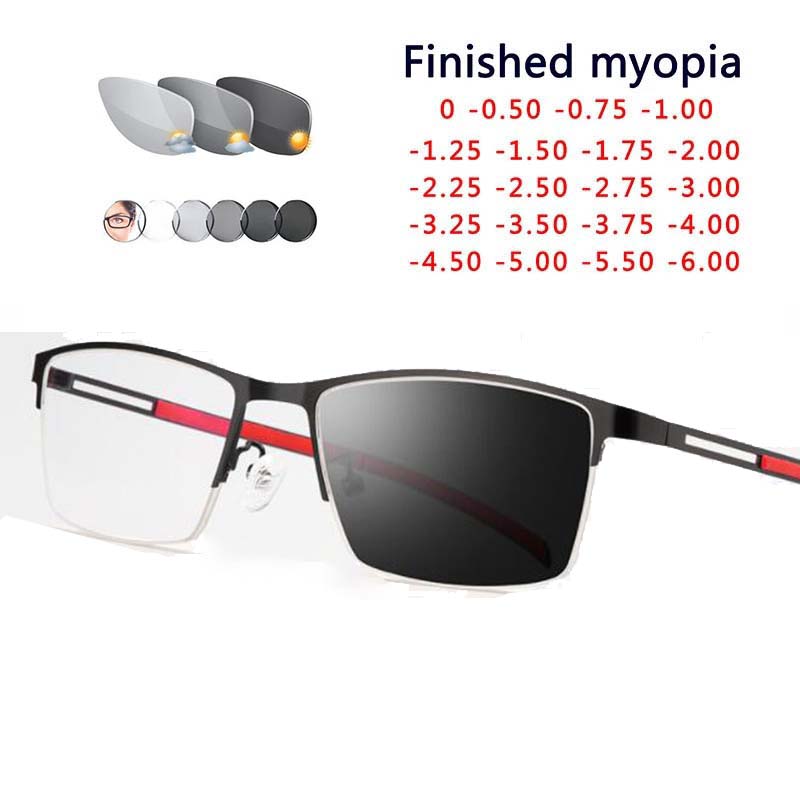 Alloy Ultra-Light Photochromic Glasses Half Metal Frame Myopia Optical Prescription Shortsight SPH 0 -0.5 -0.75 -1.0 TO -6.0