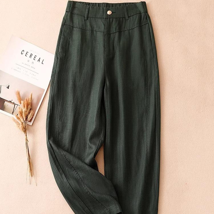 Women's Summer 2025 White Tencel High Waist Harem Pants - Lightweight Nine-Point Cotton Linen Carrot Straight Leg Design