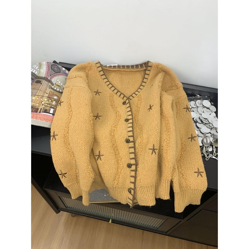 

Hong Kong flavor retro lazy style design sense high-end orange sweater knitted sweater top One Size