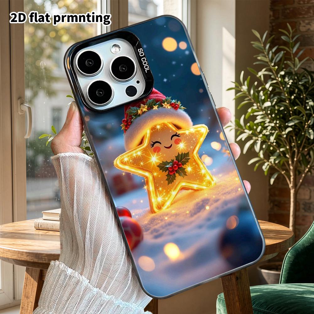 Phone Case: 2D Flat Design Suitable for iPhone 18 17 16 15 14 13 Pro, Colorful Silver Protective Case, Couple Style, Glowing Stars, Christmas and Hall