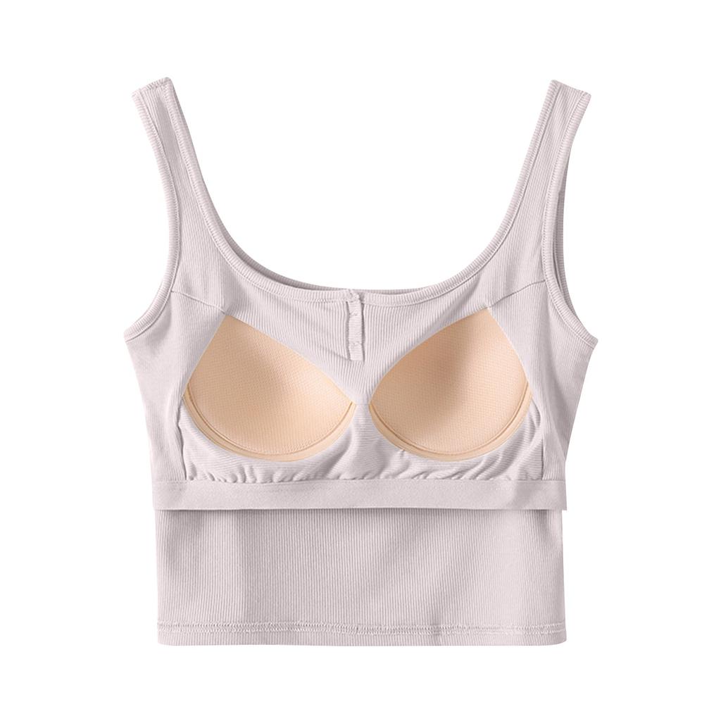 Women's Solid Color Vest Without Wires, Padded Round Neck Bottoming Top