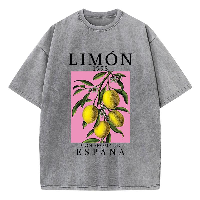 Lemon Con Aroma De Espana Prints Washed TShirts Womens Cotton Tops Comfortable Distressed ONeck Streetwear Summer Clothes