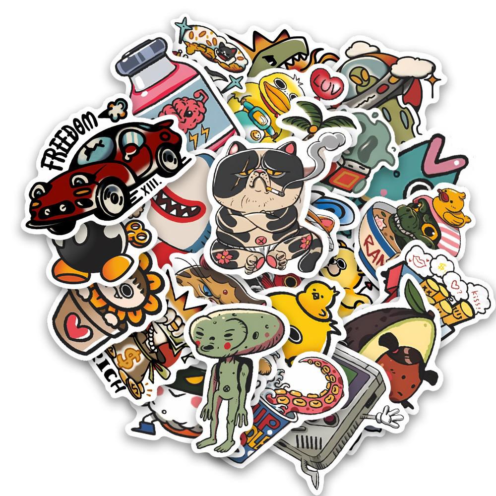 80-Sheet Set of American Retro Monster Waterproof Stickers for Phone Cases, Water Bottles, and Notebooks