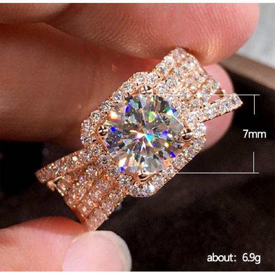 925 Sterling Silver Shiny Full Diamond Gemstone Ring Cubic Zirconia Rings CZ Diamond Multi Row Ring Eternity Engagement Wedding Band Ring for Women