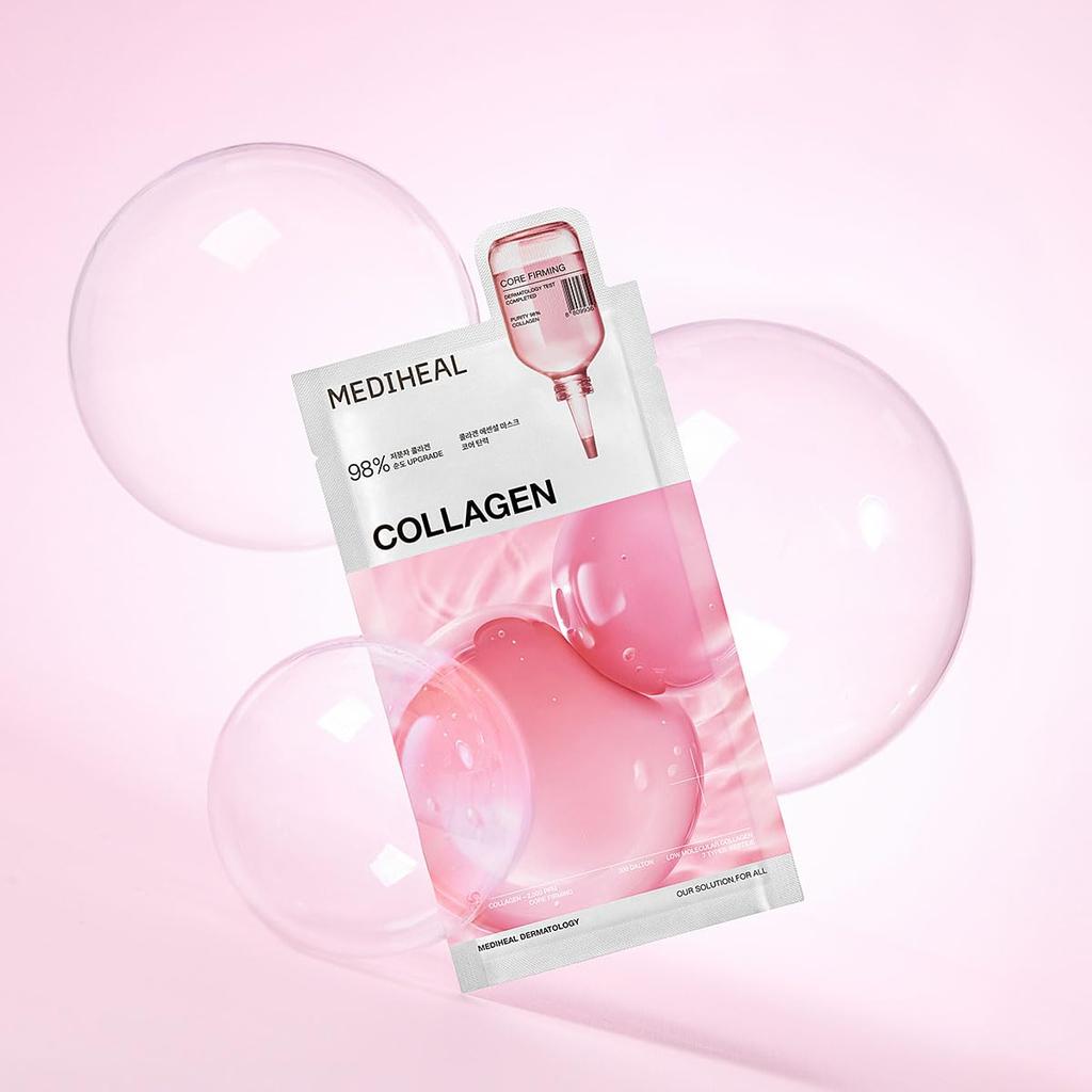 MEDIHEAL OFFICIAL Collagen Essential Mask 10 Skin Full of Hyaluronic Skin Care Sheets, Elasticity, Care, Serum, Acid, Peptide, Moisturizing,