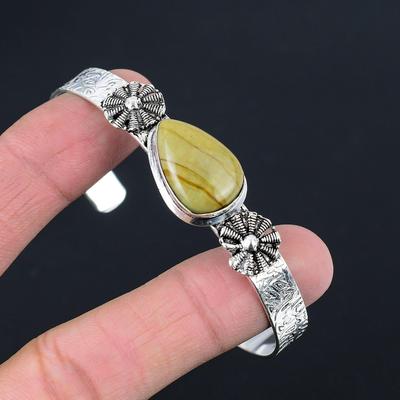 Natural Polychrome Jasper Gemstone Bangle Adjustable 925 Silver For Women