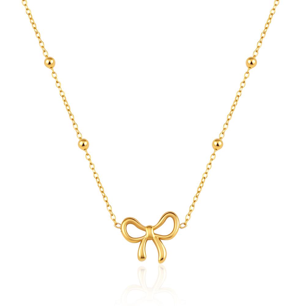 European & American Fashion Women's 18K Bow Necklace - Luxury Stainless Steel Clavicle Chain