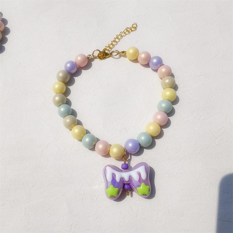 Handmade Colorful Beaded Pet Necklace Cute Flower Accessories Acrylic Cat & Dog Ornaments Princess Style Decorative Collar