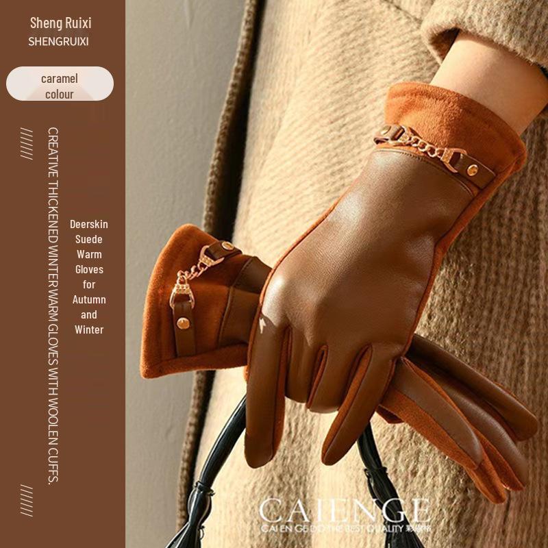 Damen Winterhandschuhe mit Fleecefutter: Warm, Winddicht, Touchscreen-Kompatibel, Proteinleder