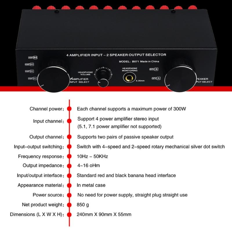 4 Input 2 Output/2 Input 4 Output Passived Power Amplifiers Speaker Switcher Sound Switching Distribution Converters