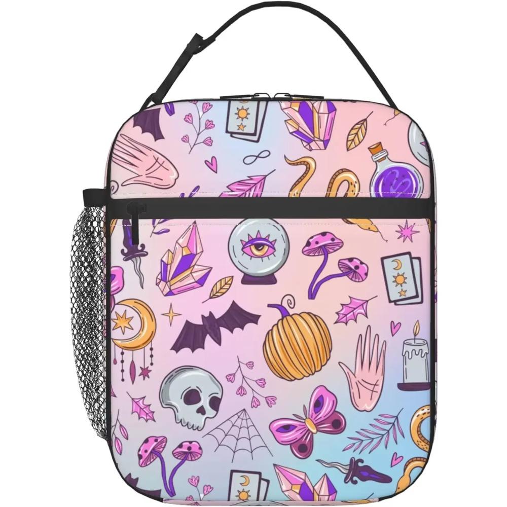 Men Women Eyes Black Cat Goth Mushroom Lunch Bag Snacks Organizer for Work Office Outdoor Picnic Meal Leakproof Halloween