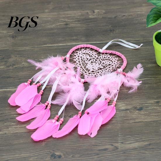 Exquisite Dreamcatcher Feather Decor Pendant Luminescent Ornament Heart Shape Design Hanging Dream Catcher for Bedroom
