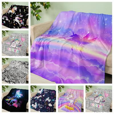 Manta de Flanela Animal Unicórnio Arco-íris Manta de Cristal Fleece Primavera e Outono